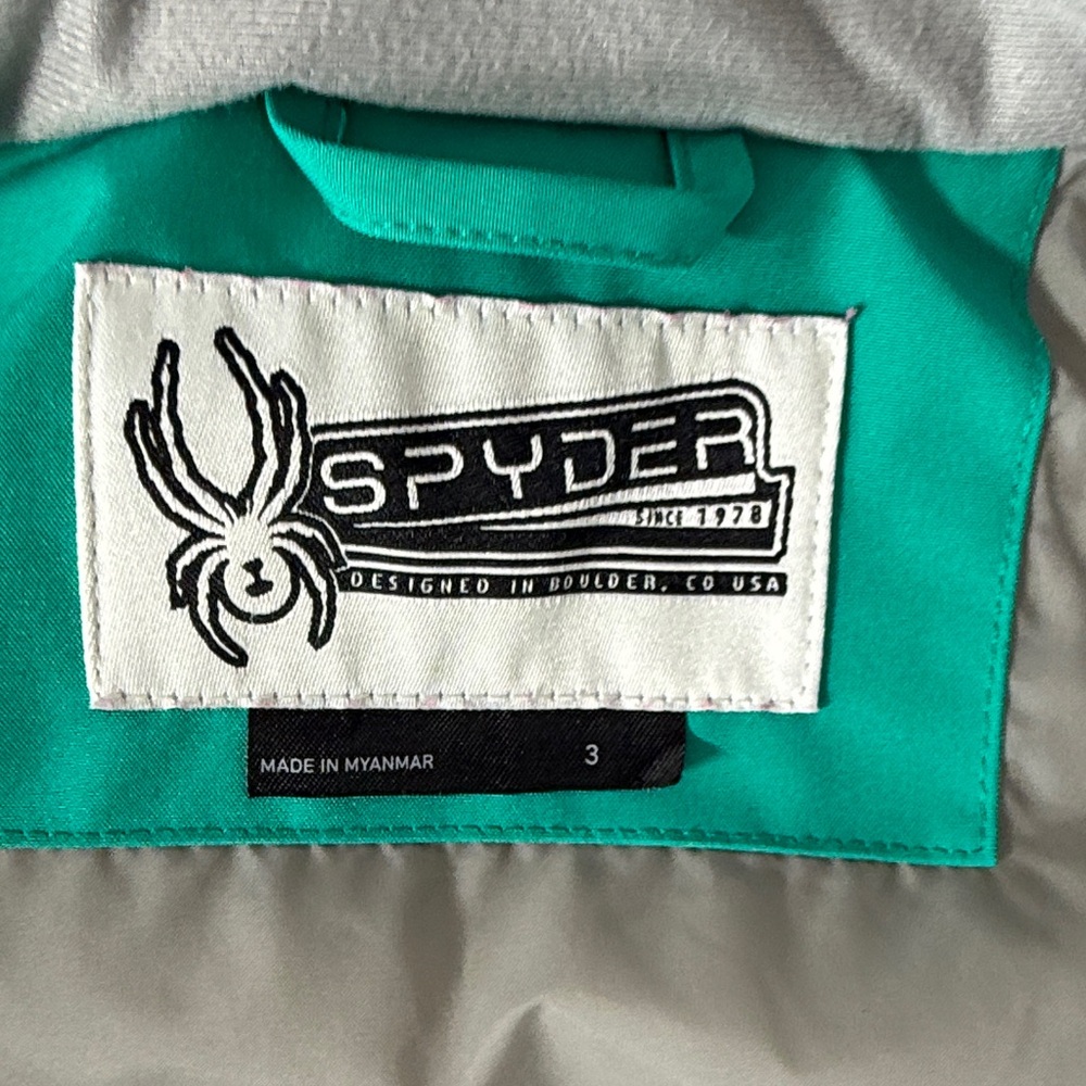Spyder Teal and Pink Kids' Snowsuit/ ski suit with Fur Hood - Picture 8 of 9